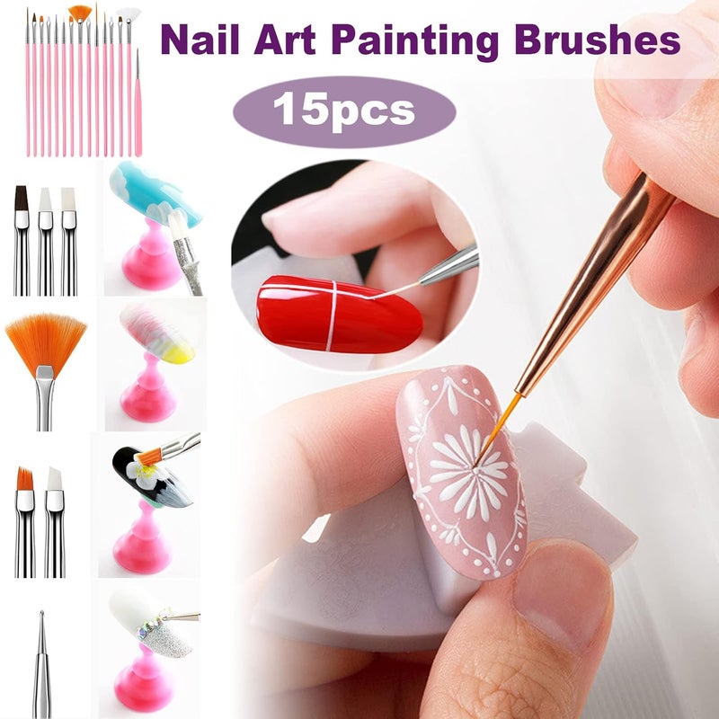 KAYZON Nail Stamper Nail Art Brushes, French Tip Nail Stamp Clear Nail Art Stamper Jelly with Scraper, 15pcs Nail Pen Brushes, Soft Silicone Stamper Printer DIY French Tip Nail Stamping Manicure Tool - Image 5